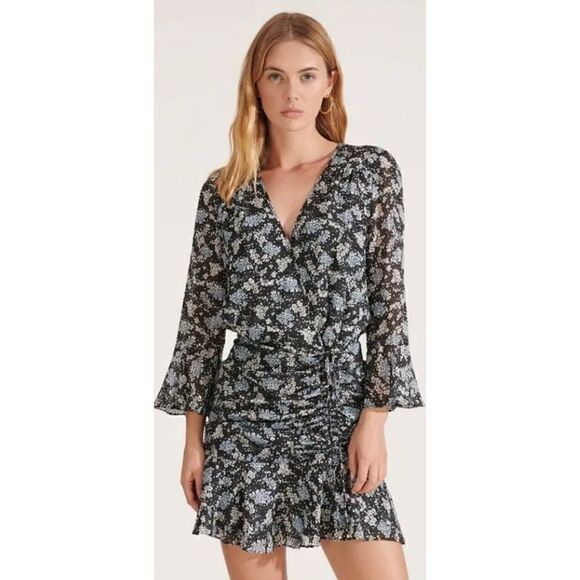 Veronica Beard Sean SILK Ruched Wrap Mini Dress NWT Size 0 - Picture 1 of 13